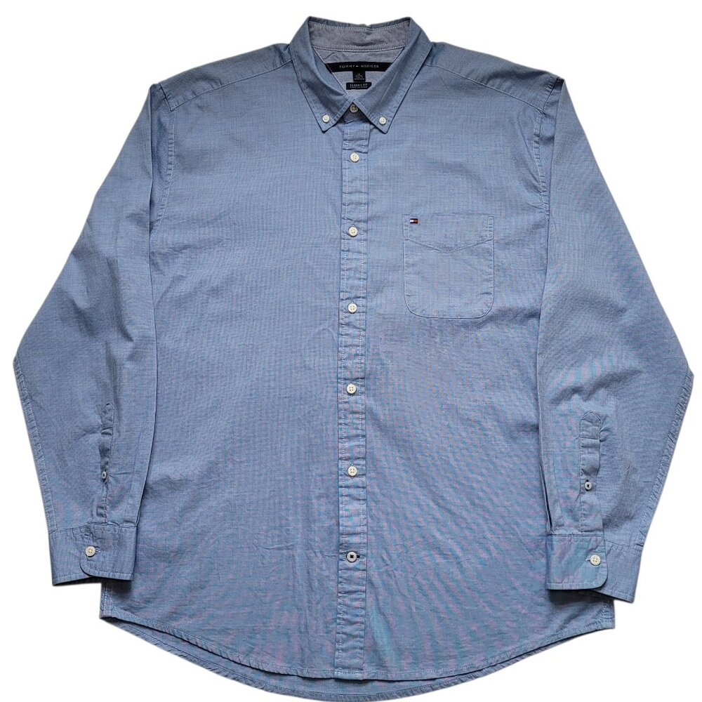 Tommy Hilfiger Mens Button Down Shirt Blue XL Coastal Grandpa Quiet Luxury